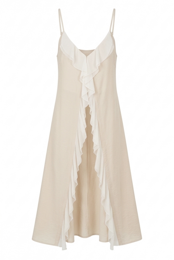 Туніка на зав'язках з воланами бежевого кольору 