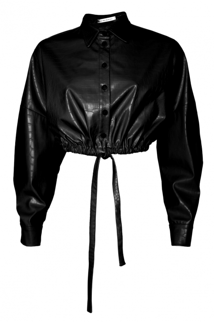 Куртка укорочена екошкіряна кроко чорна