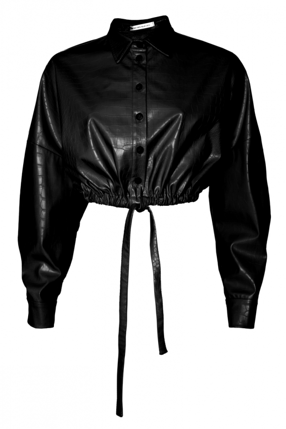 Куртка укорочена екошкіряна кроко чорна 
