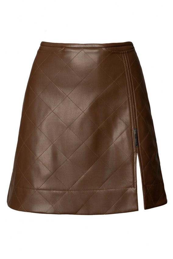 Brown quilted vegan leather skirt 