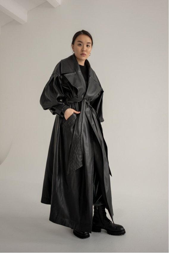 Faux leather black trench 