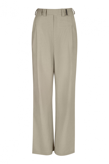 Beige white striped straight linen pants