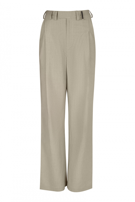 Beige white striped straight linen pants