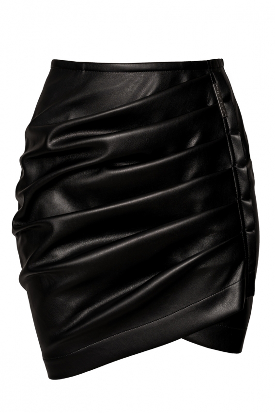 Skirt with draped faux leather 