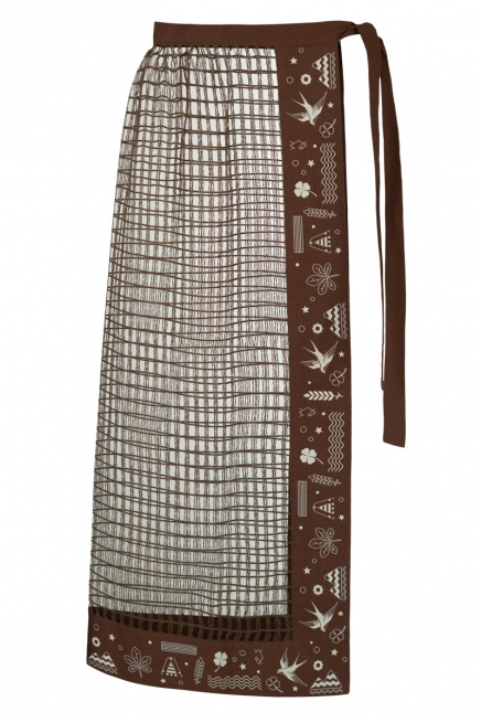  Brown linen plakhta  with ethnic motif    
