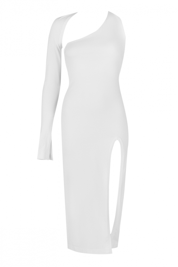 White one-sleeve jersey dress 