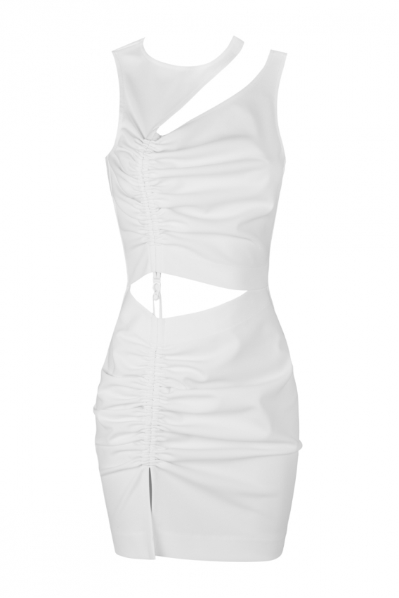 Сукня біла міні з драпіруванням 