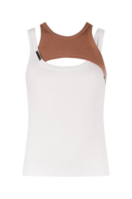 White tank top with brown detail