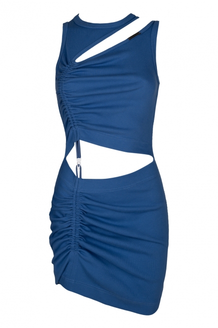 Blue jersey mini dress with draping