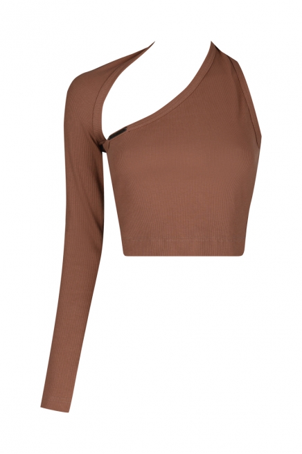 One-sleeve brown knitted top