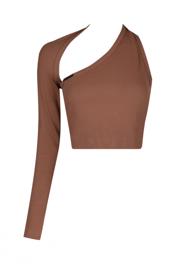 One-sleeve brown knitted top 