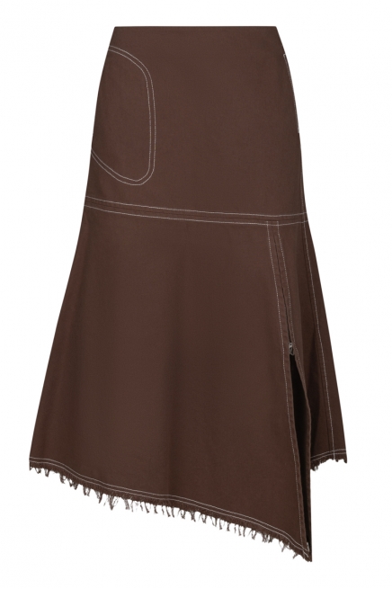 Asymmetric brown denim skirt
