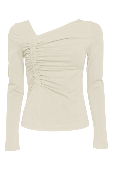 Beige Draped Long-Sleeve Top