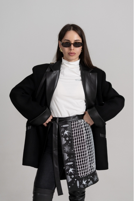 Плахта з етнічним мотивом біло-чорна міні 