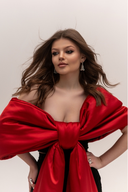 Velvet top with a red bow