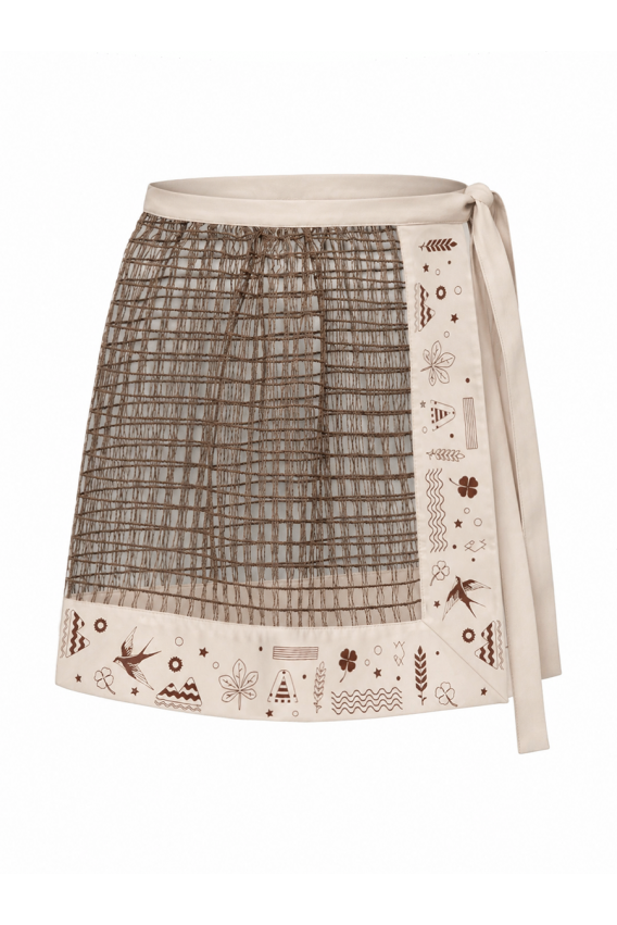 Brown and beige mini plákhta with an ethnic motif 
