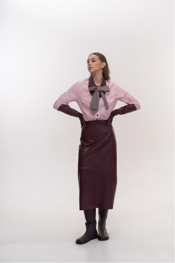 Burgundy A-line midi skirt 