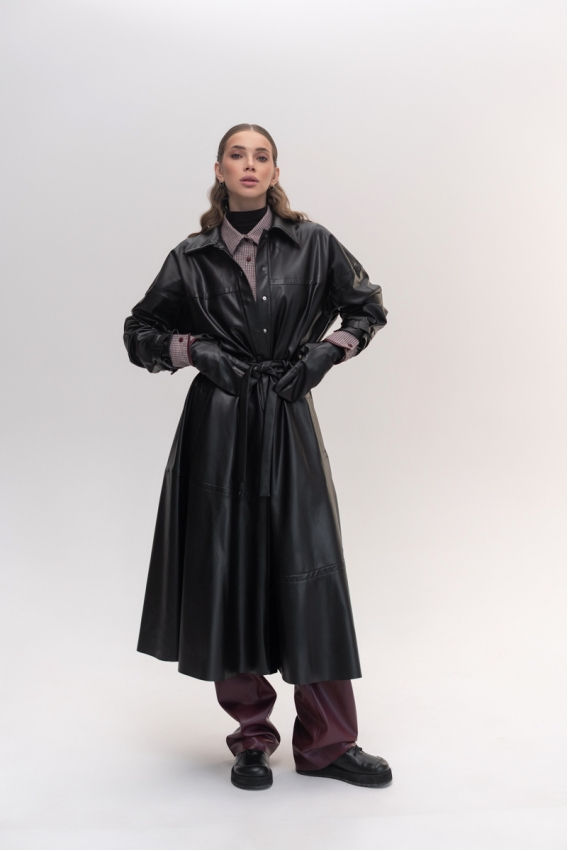 Leather midi trench coat 