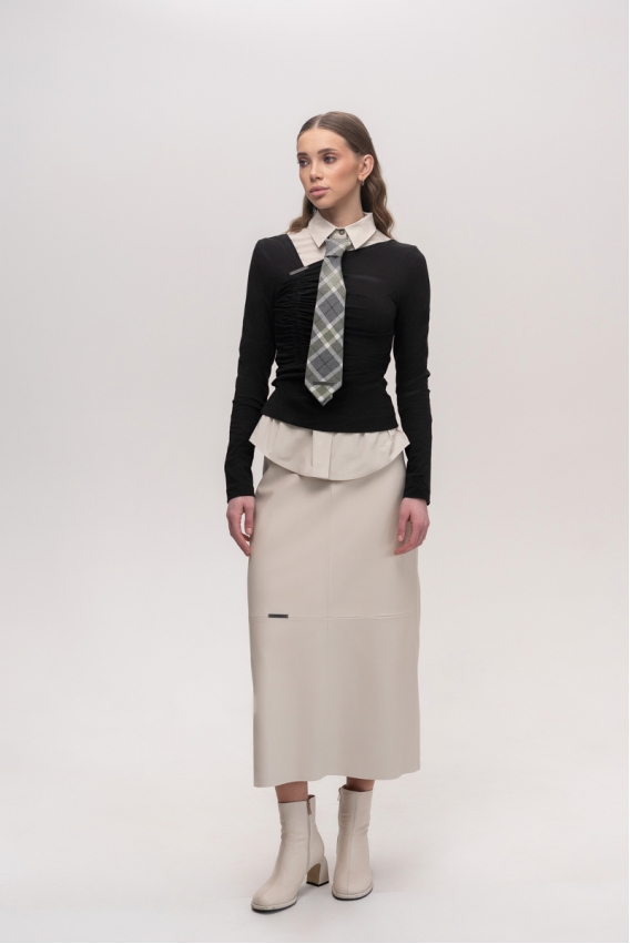 Beige A-line midi skirt 