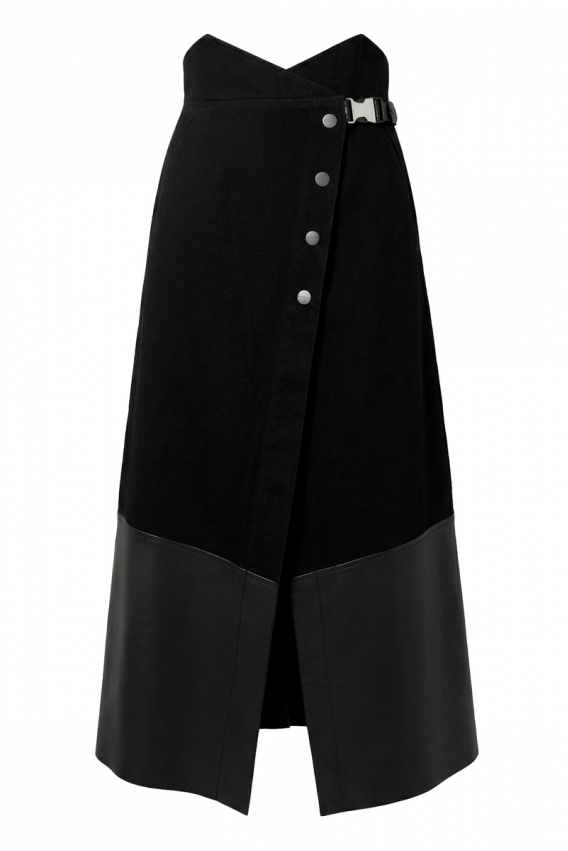 Wrap skirt in black denim/ecoleather 