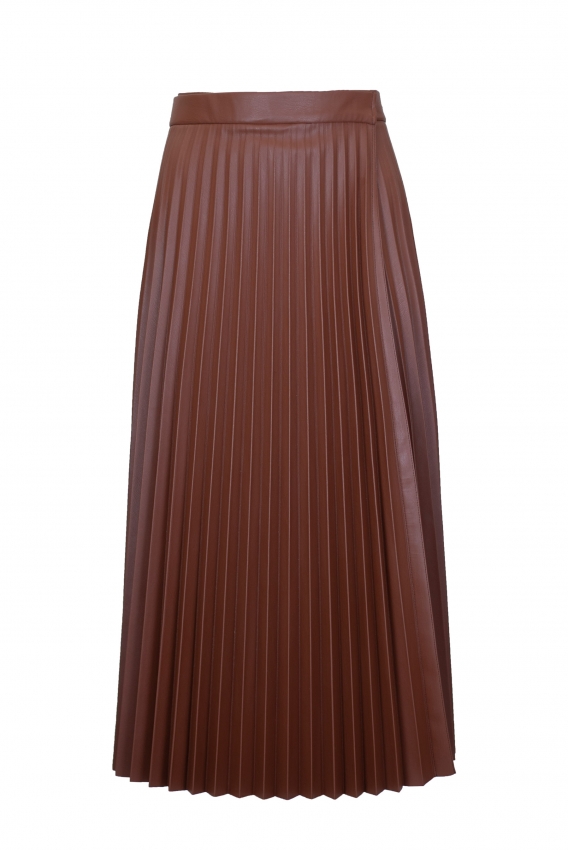 Спідниця-баска гофре екошкіряна коричнева 