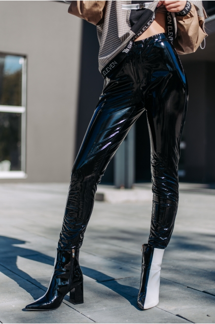 Black vinyl leggings