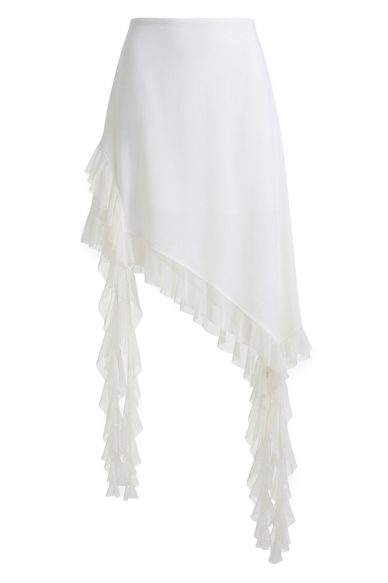 Спідниця асиметрична з воланами біла фото