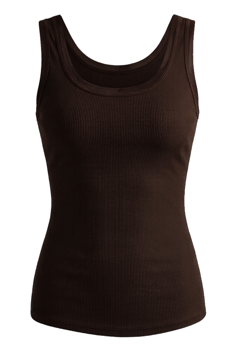 Brown cotton knit tank top photo