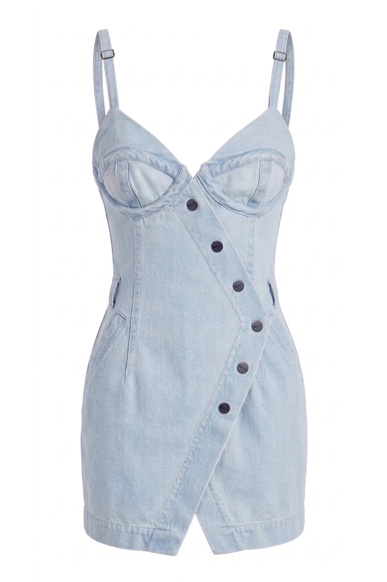 Сукня на запах міні блакитна фото