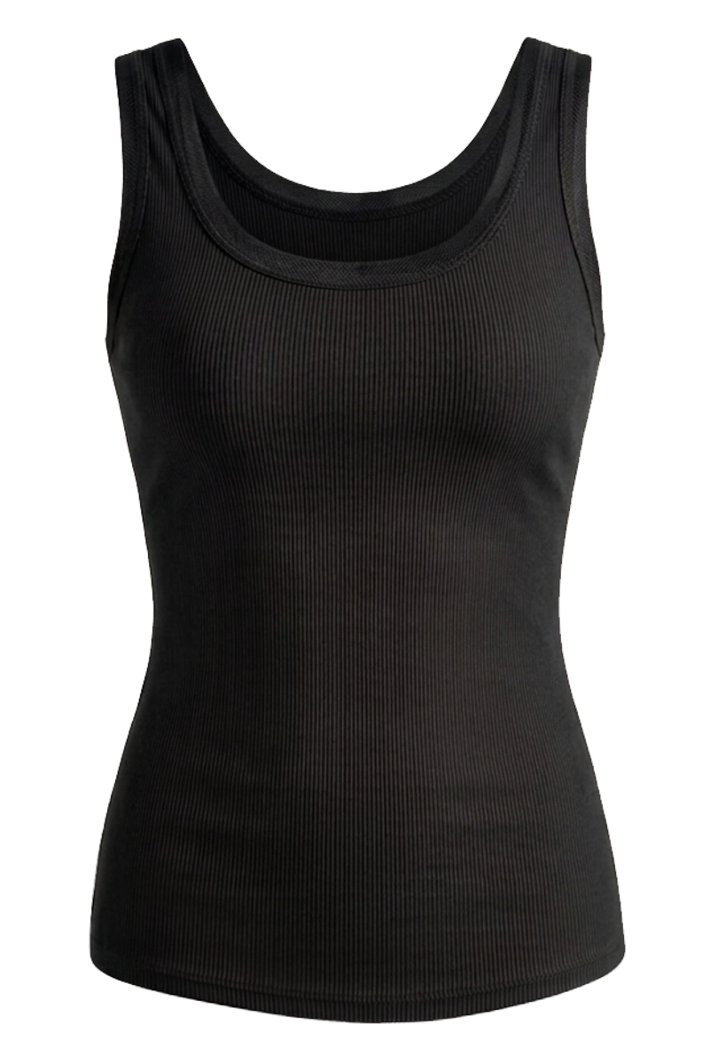 Black cotton knit tank top photo