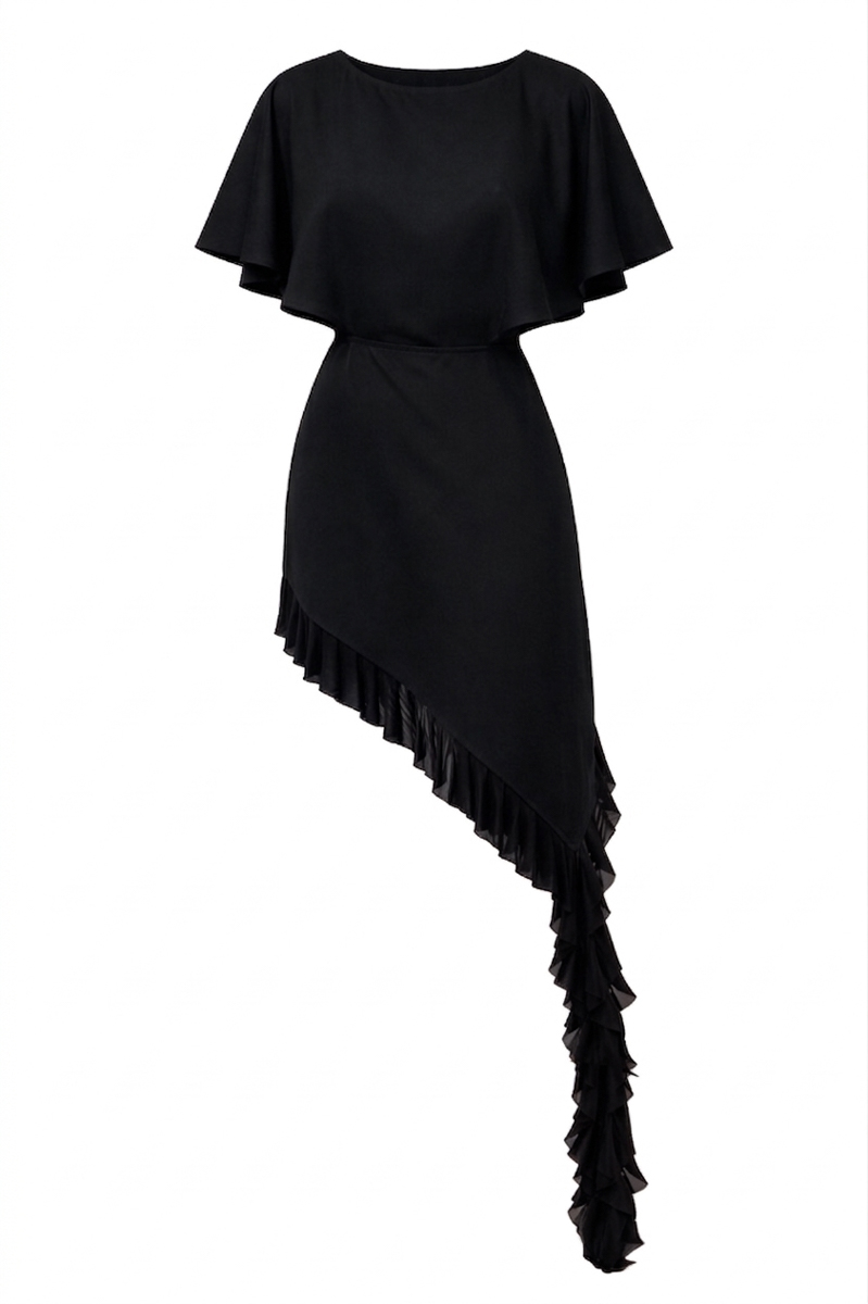 Asymmetric dress with ruffles photo