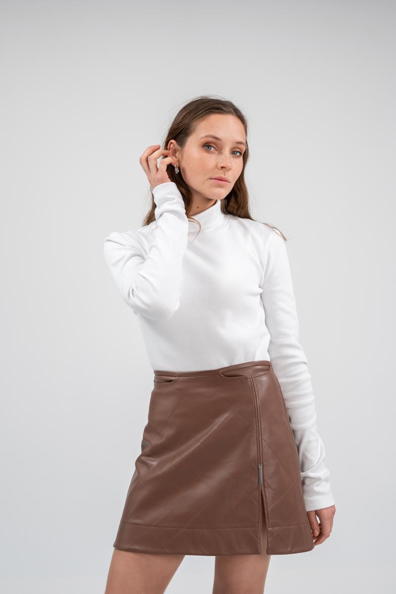 Brown quilted vegan leather skirt photo 5