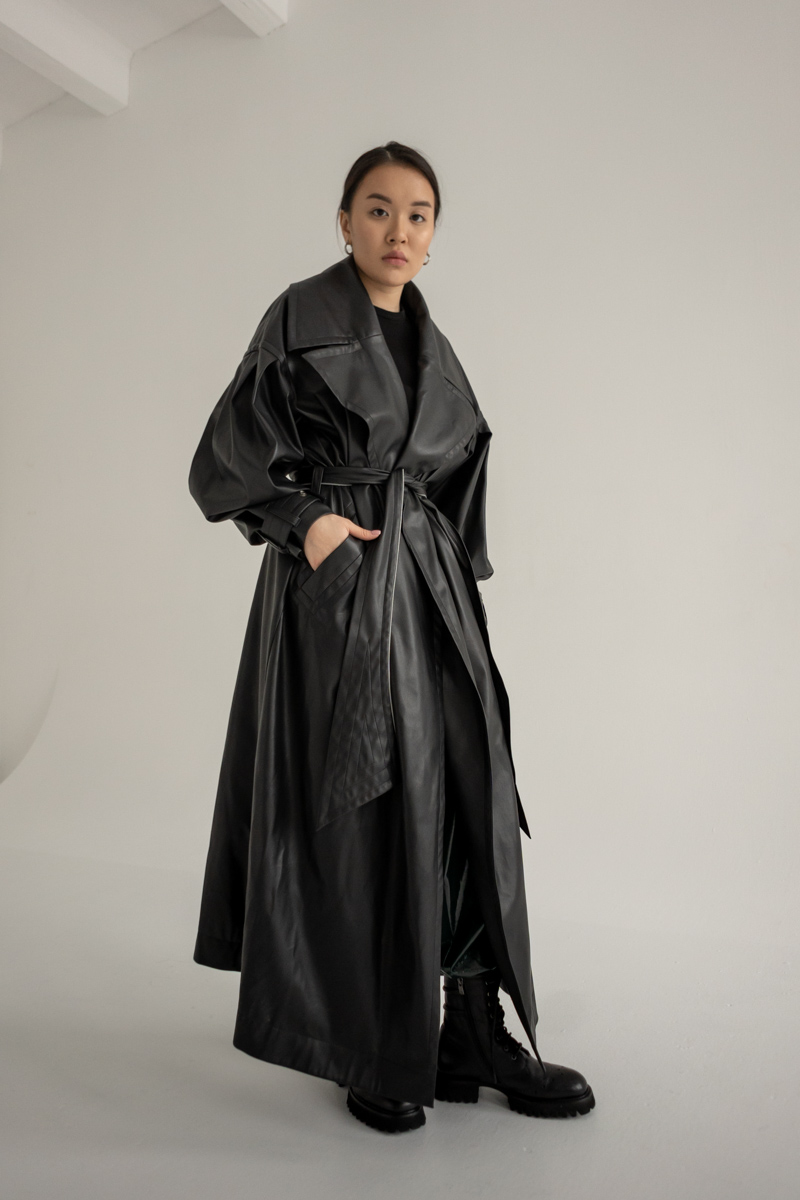 Faux leather black trench photo