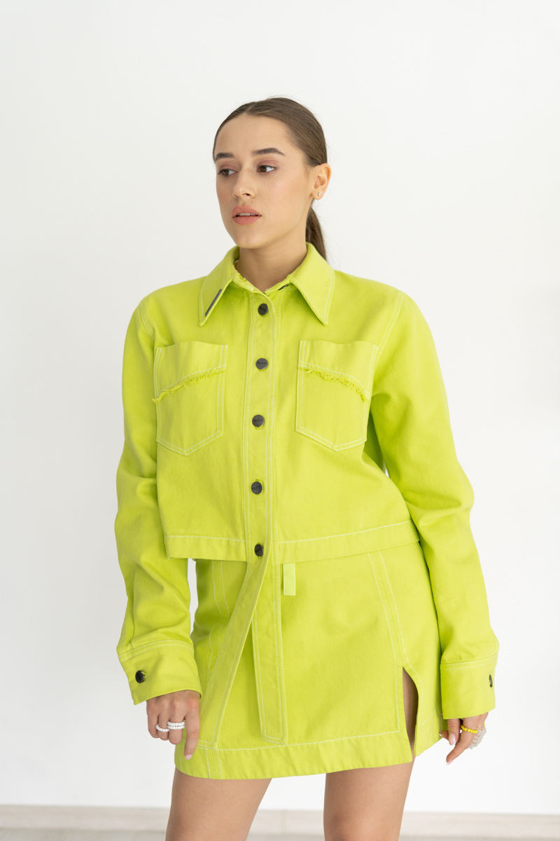 Lime color denim jacket photo