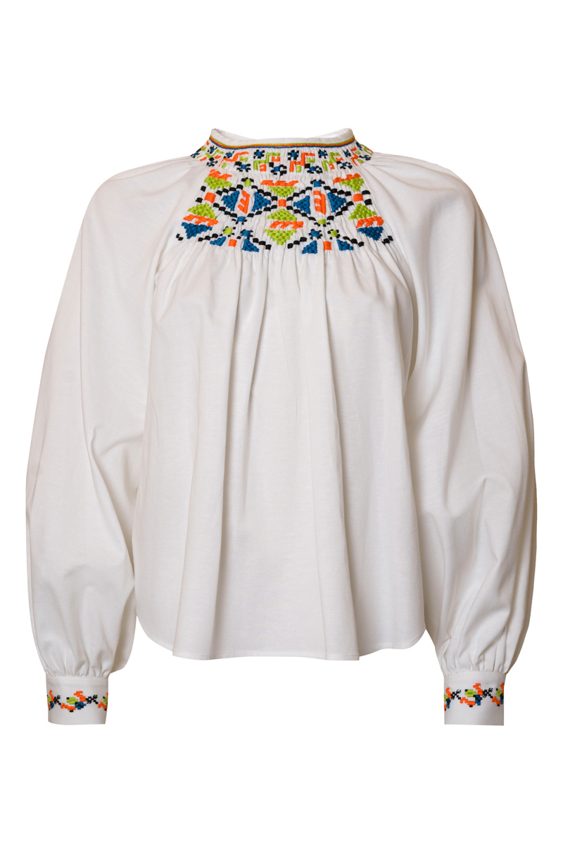 Blouse with geometric embroidery