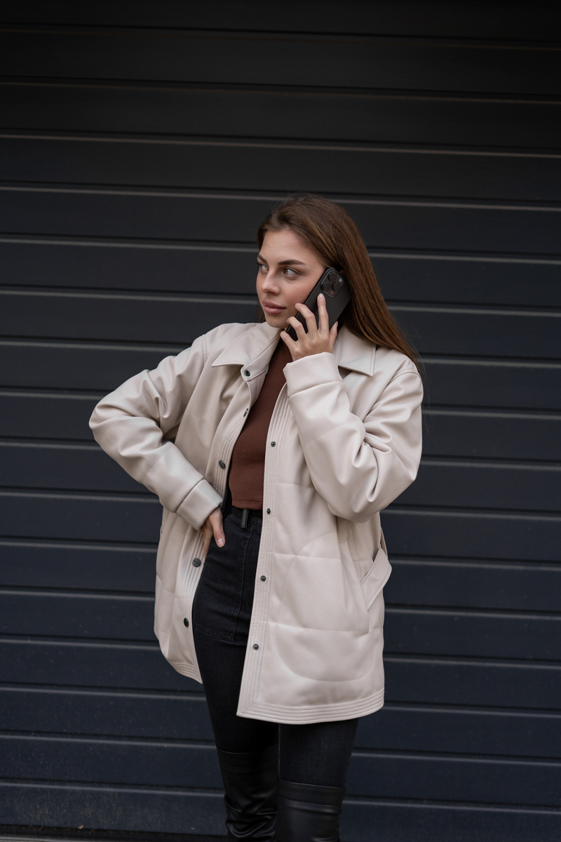 Beige eco-leather jacket photo