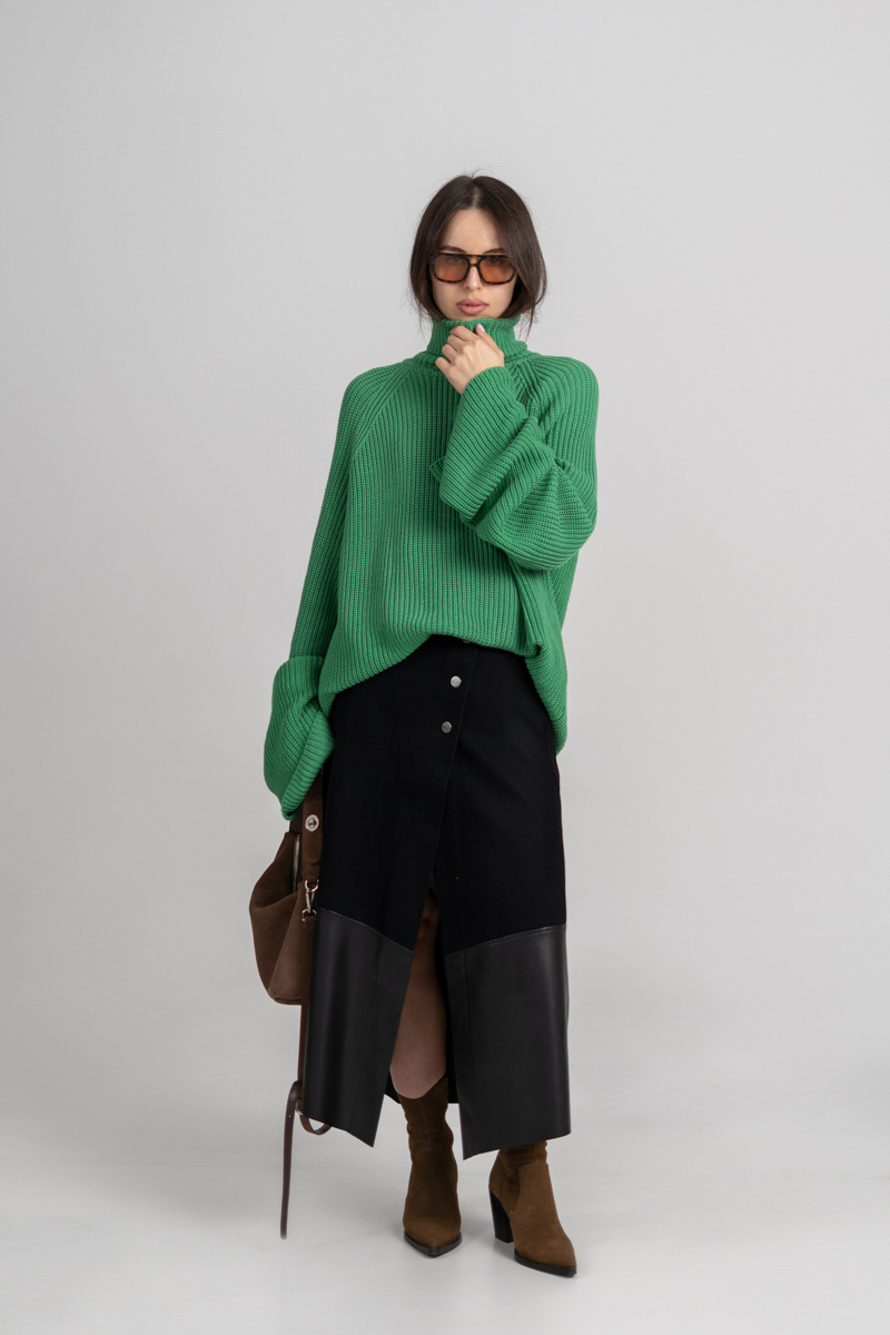 Wrap skirt in black denim/ecoleather photo