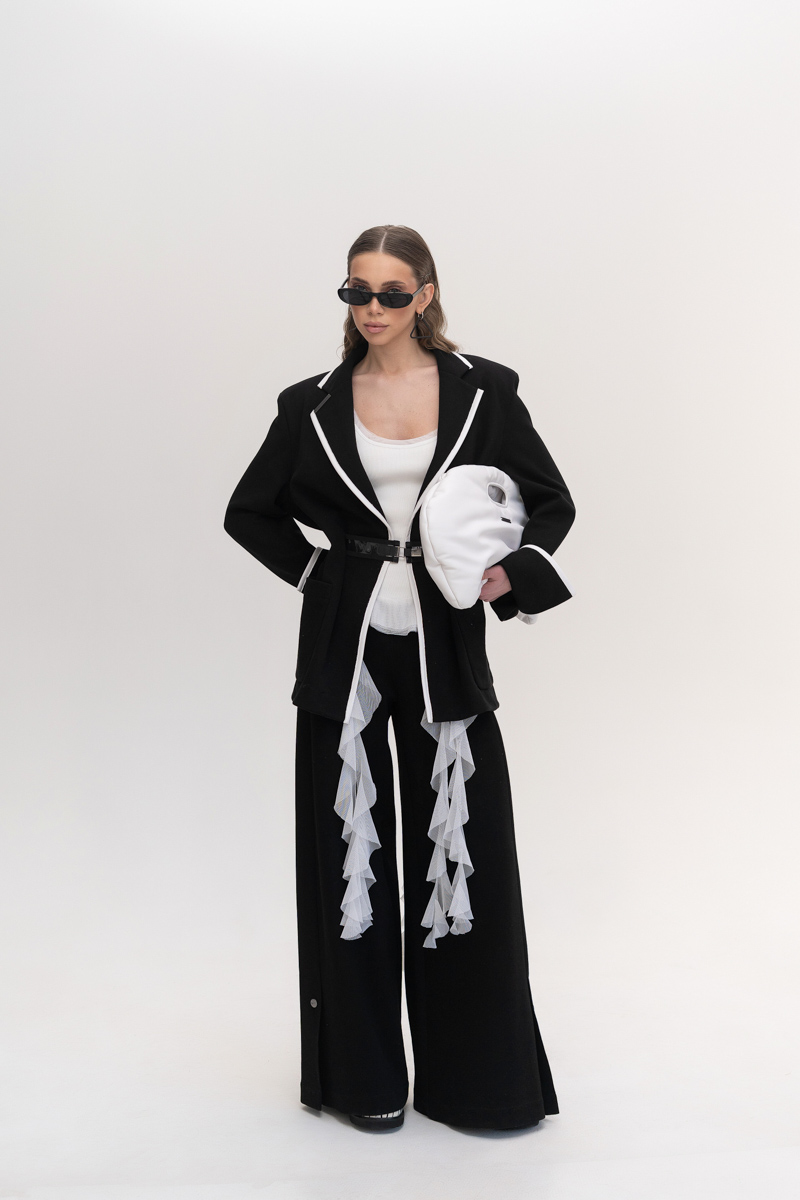 Black palazzo pants with a slit