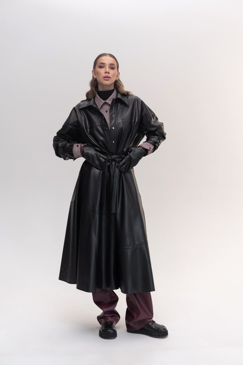 Leather midi trench coat