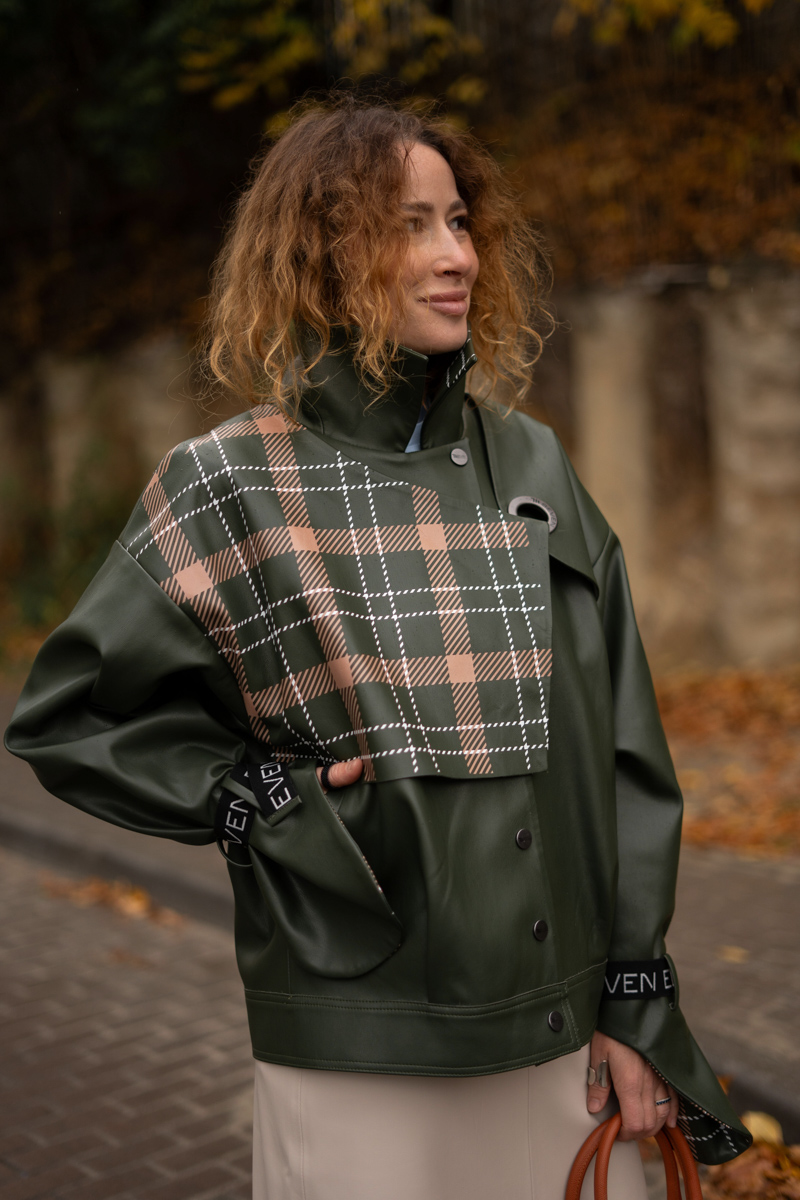 Green oversized faux leather jacket