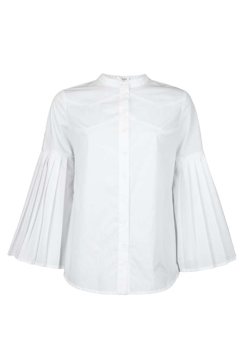White shirt with pleated sleeves photo