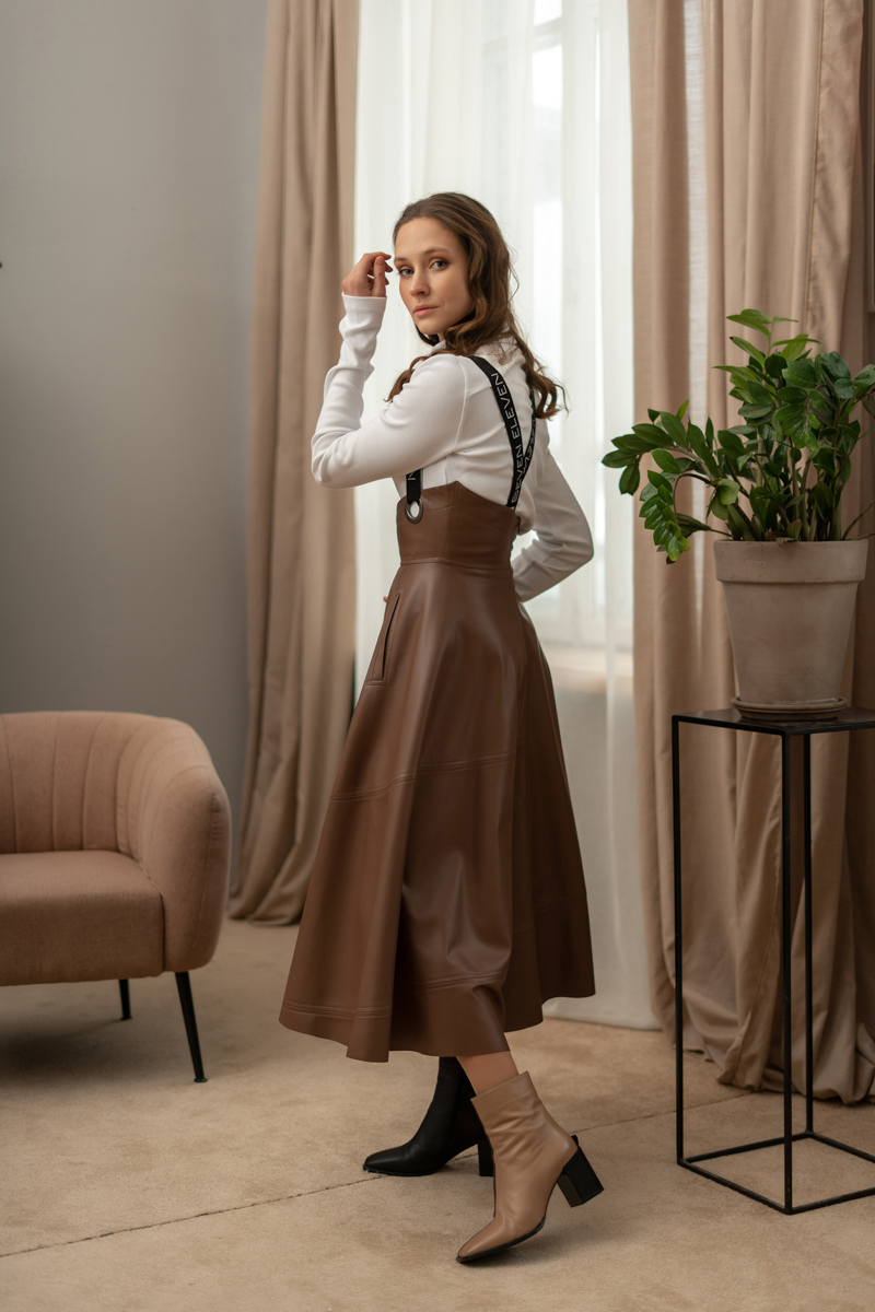 Eco leather suspender midi skirt photo 4
