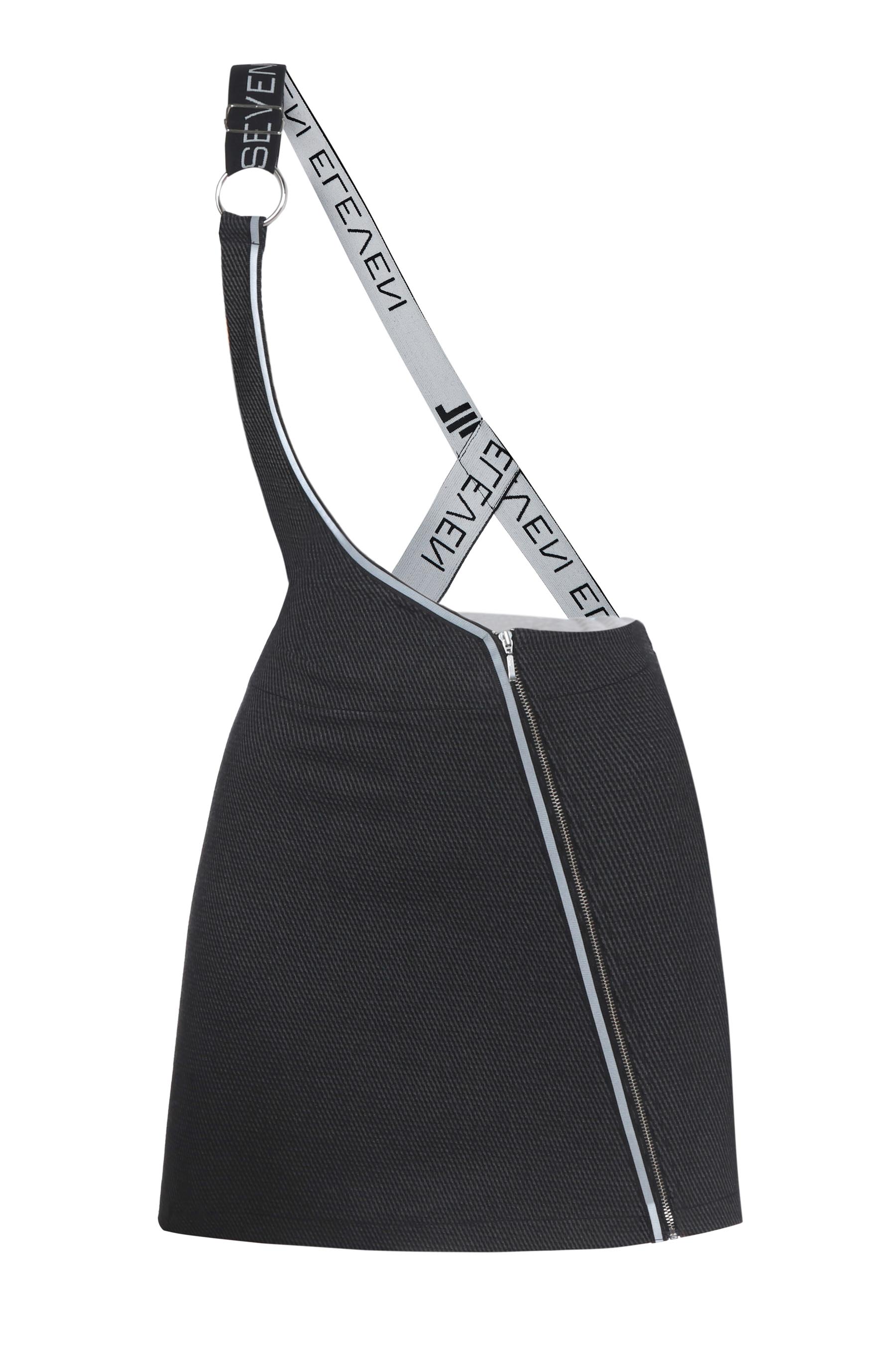 Mini dark gray cotton skirt with suspender