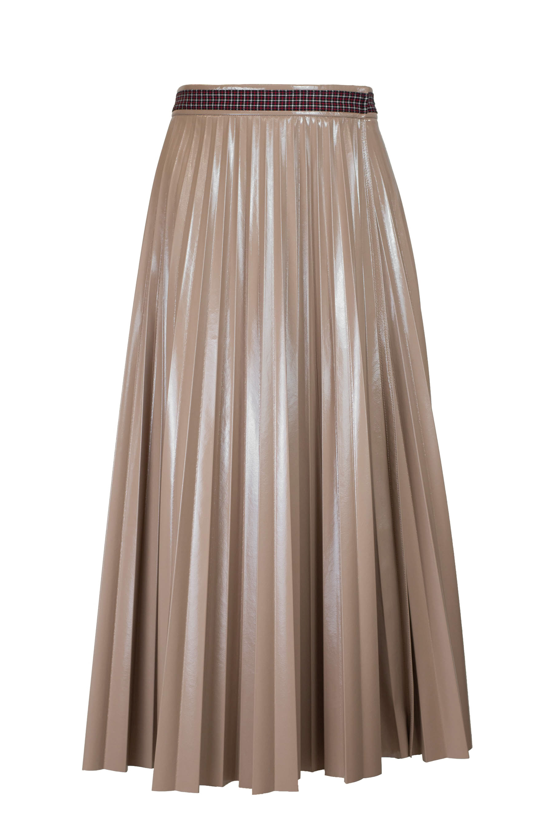 Beige lacquer pleated wrap midi skirt photo