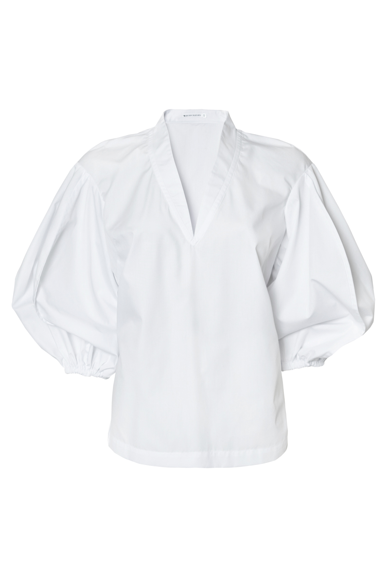 Puff sleeve V-neck cotton blouse photo