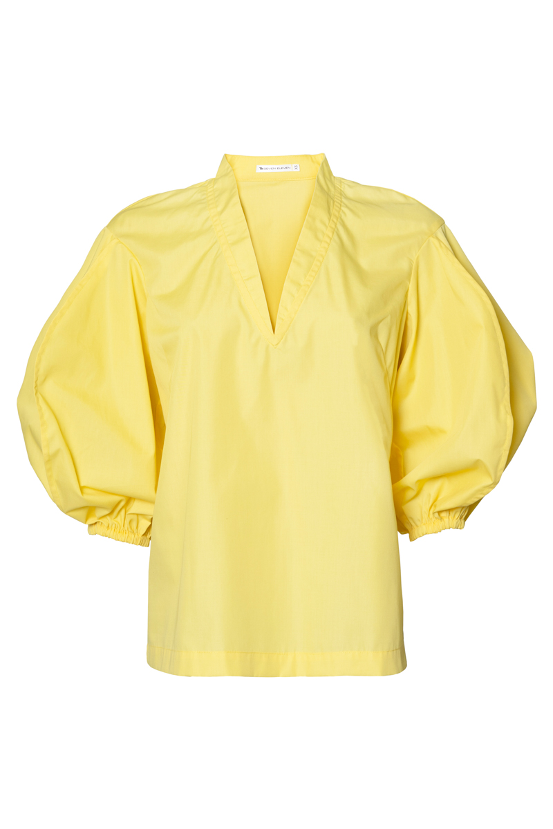Puff sleeve V-neck cotton blouse
