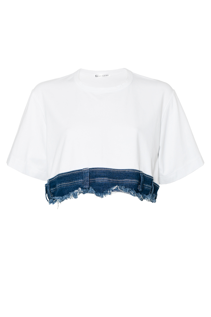 Crop T-shirt with denim belt
