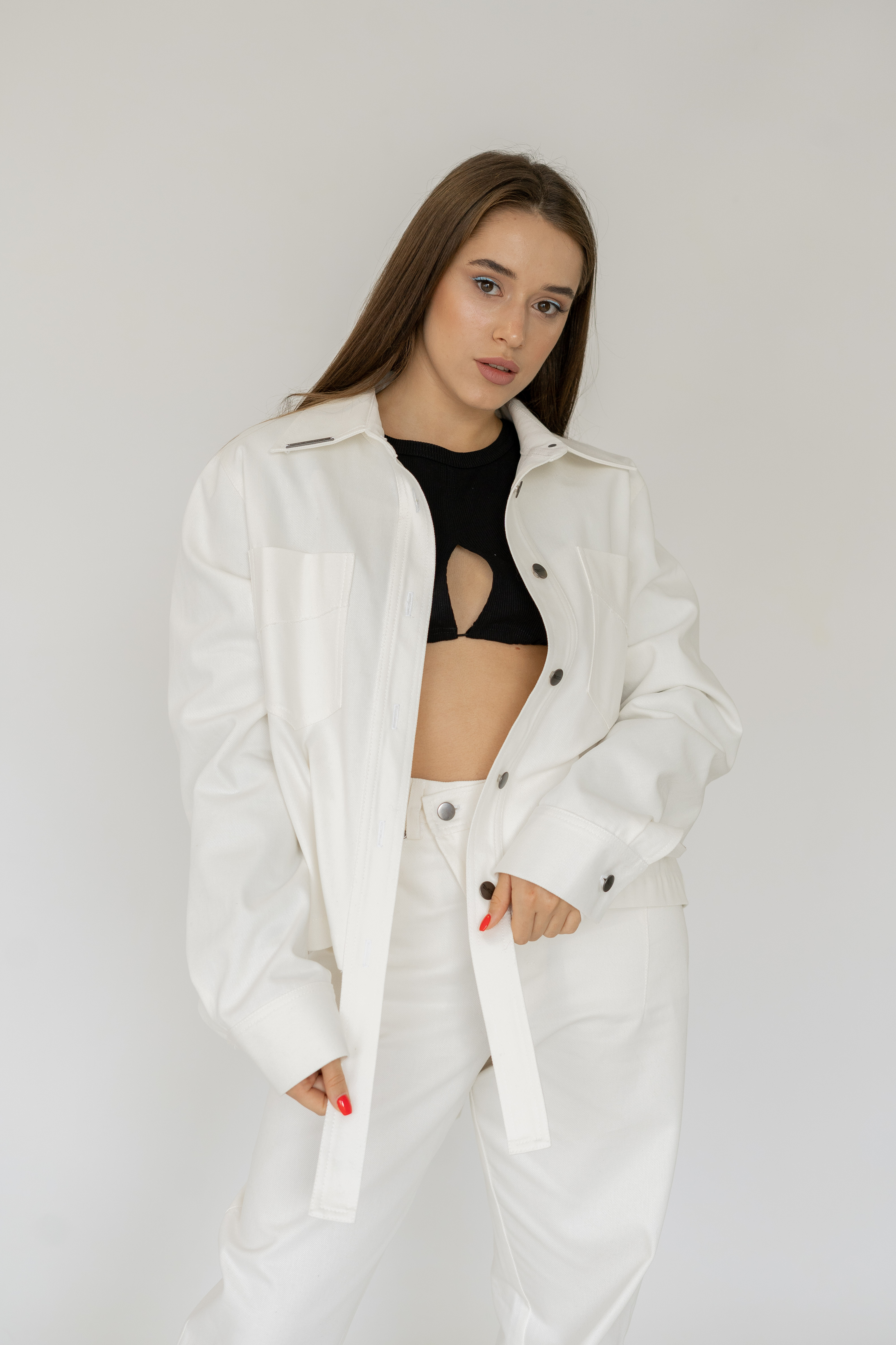 White color denim jacket photo 1