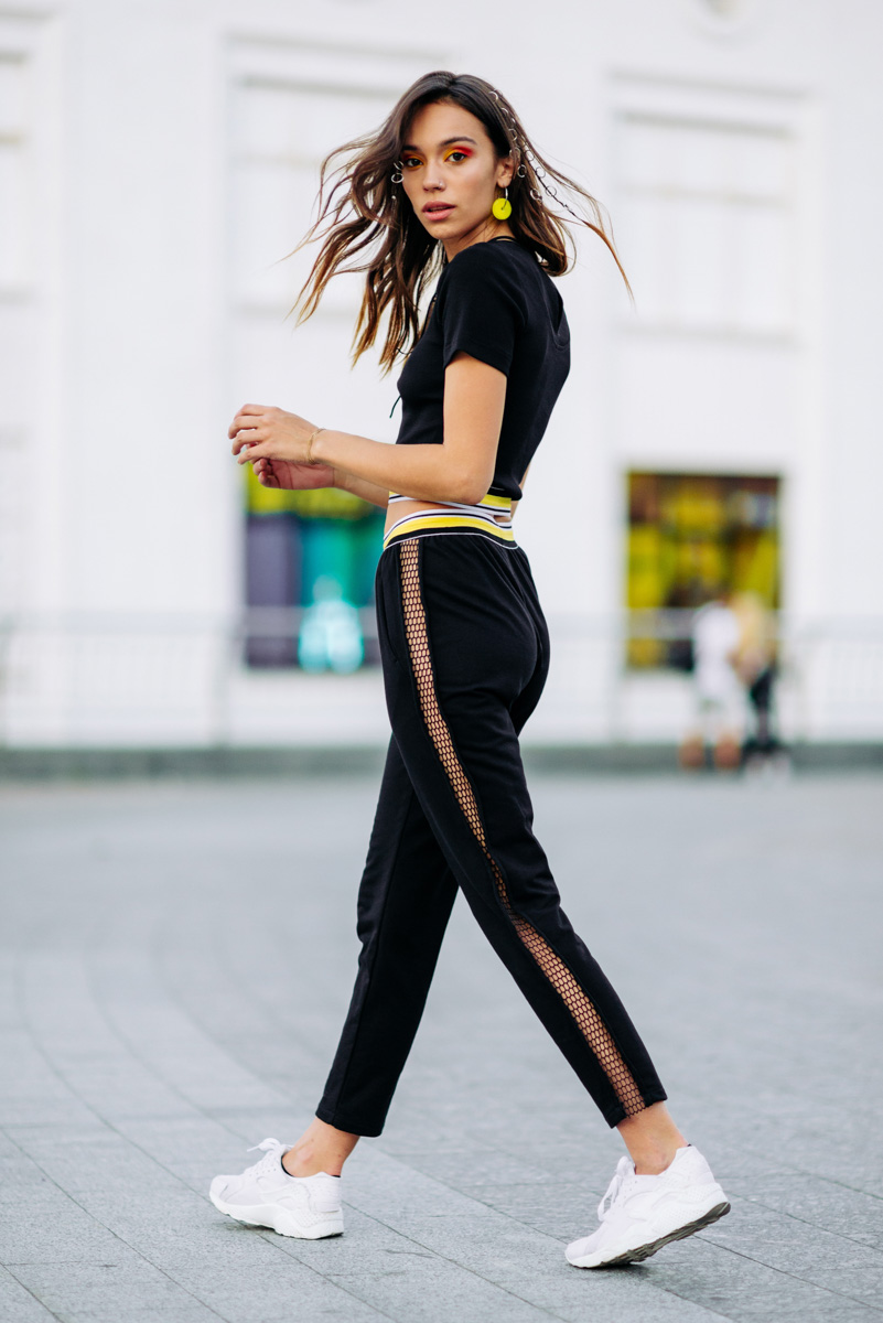 Black trousers with a mesh stripes photo 3