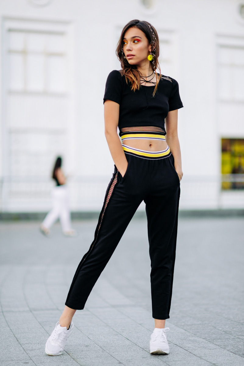 Black trousers with a mesh stripes photo 5